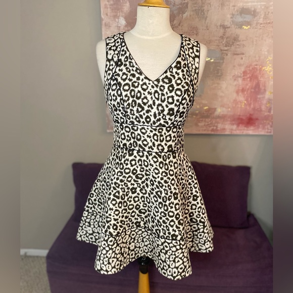 Banana Republic Dresses & Skirts - Banana Republic White  Leopard Print  Dress Black‎ & White exposed Zipper Size 2